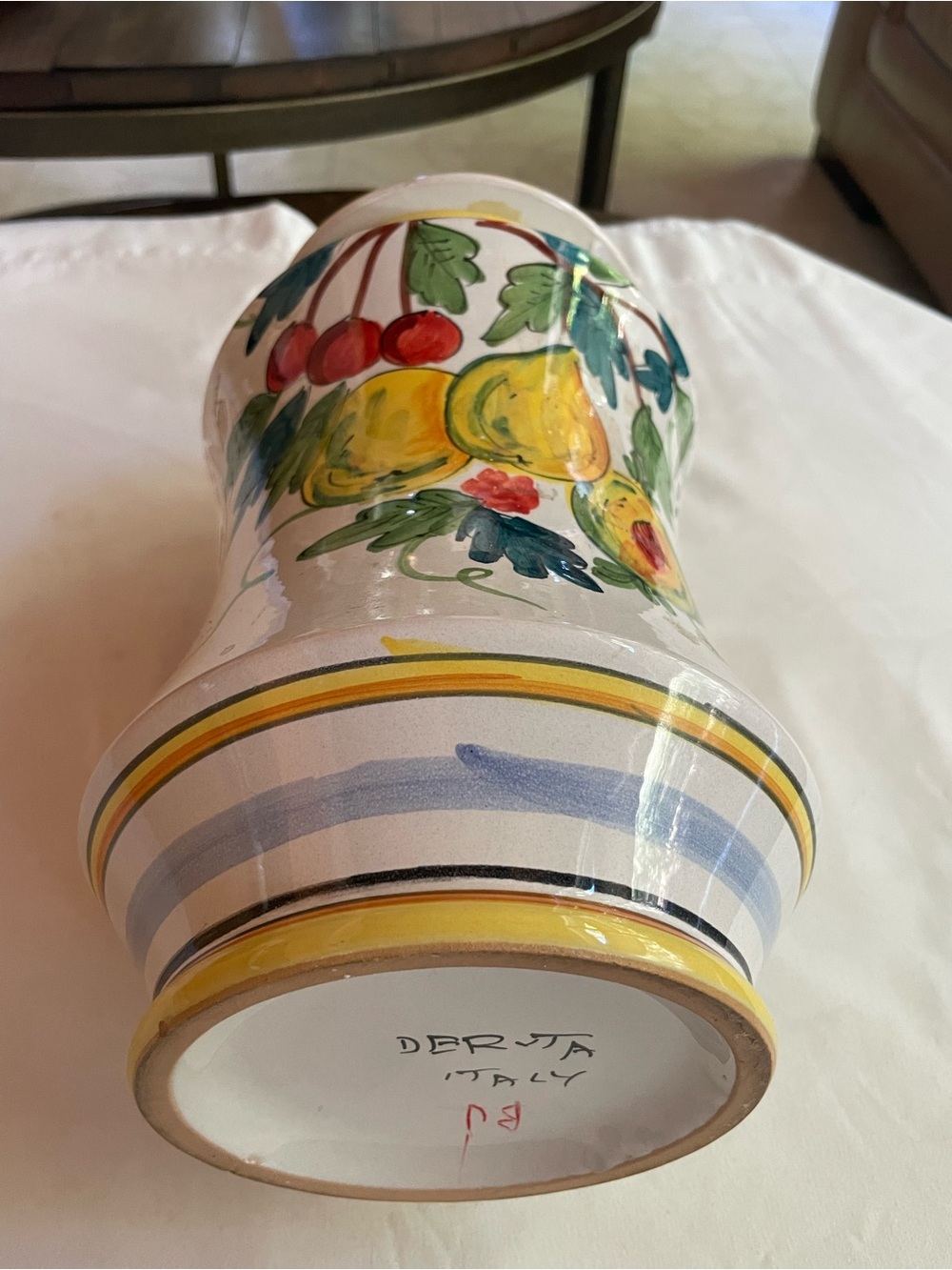 Hand-Painted Ceramic Biscotti Jar in White and Yellow - Picture 5 of 6